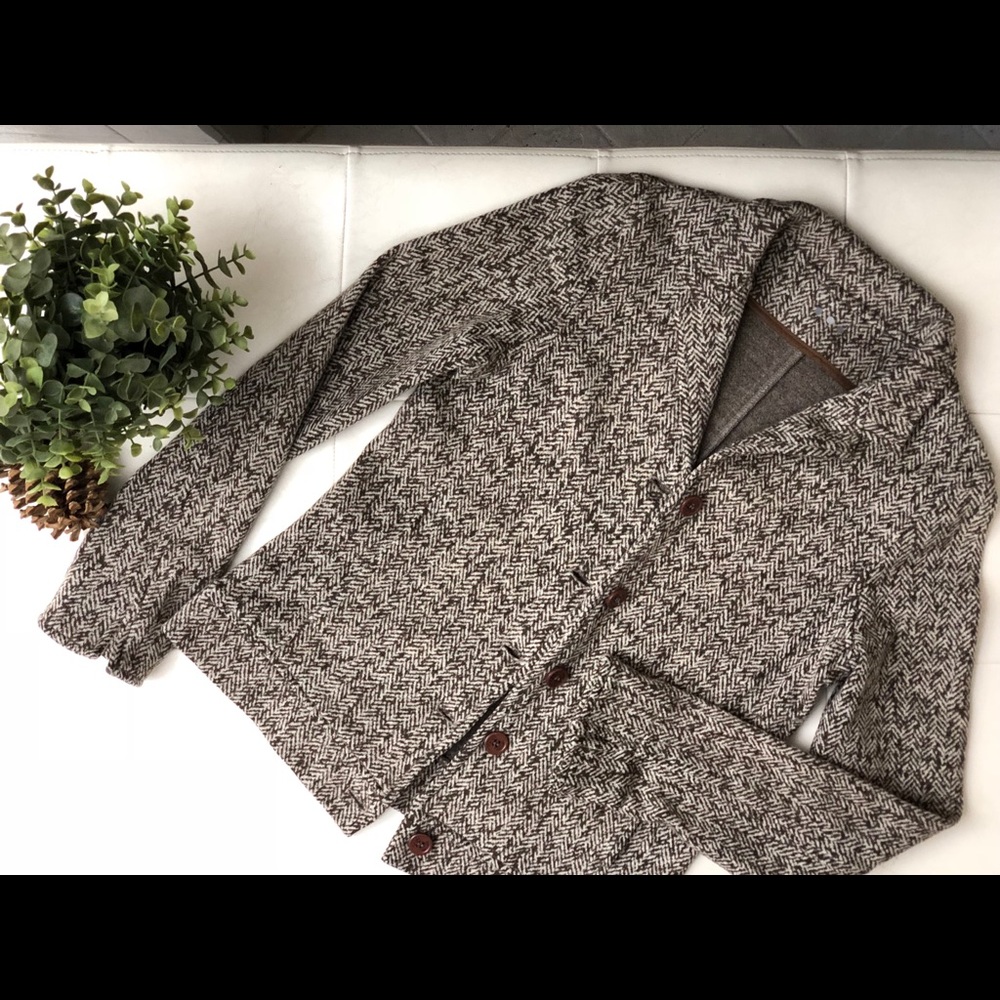 Three Dots Brown Beige Herringbone Jacket S